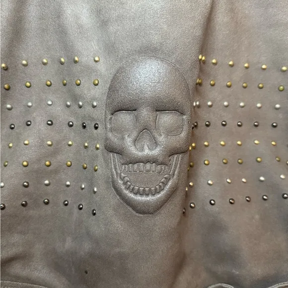 GIANNI NOTARO GRAY ITALIAN LEATHER SKULL FACE BAG METAL STUDS RIVETS - Image 1