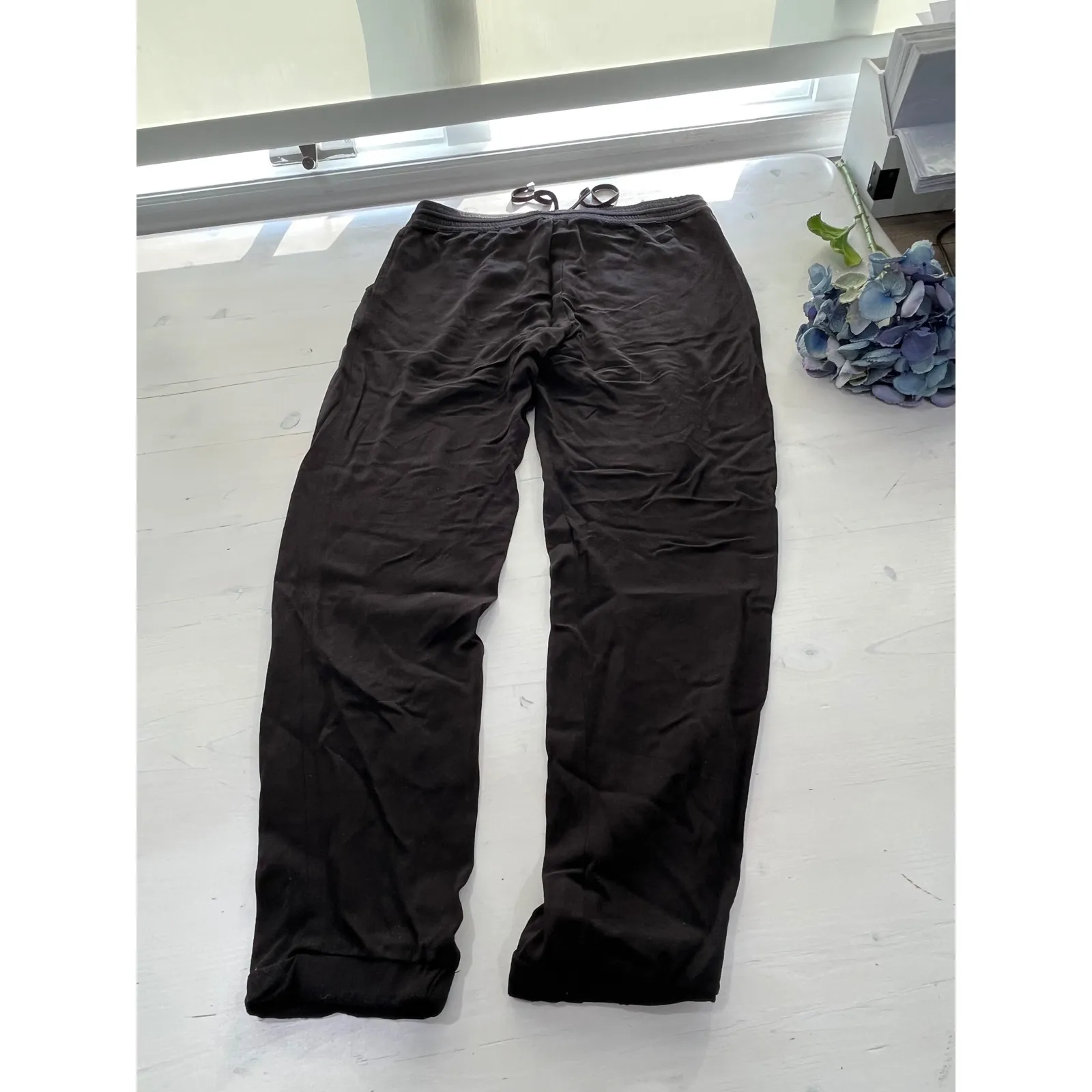 Women's Lounge Pants lot of 2 black and Beige Drawstring‎ Waist Casual Comfy Size L - Image 13