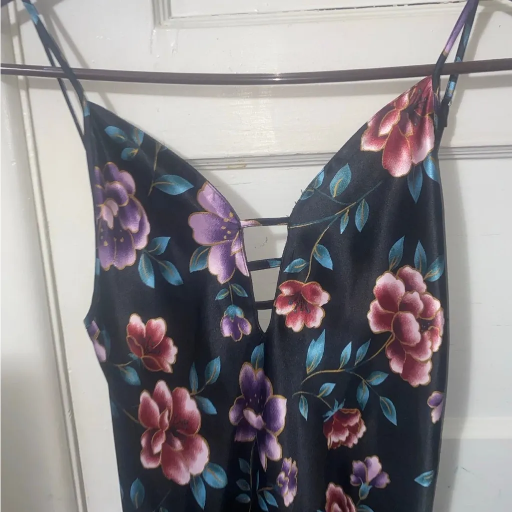 Secret Treasures Silky Ballet Floral Maxi Nightgown W/ Slits & Adjustable Straps - Image 3