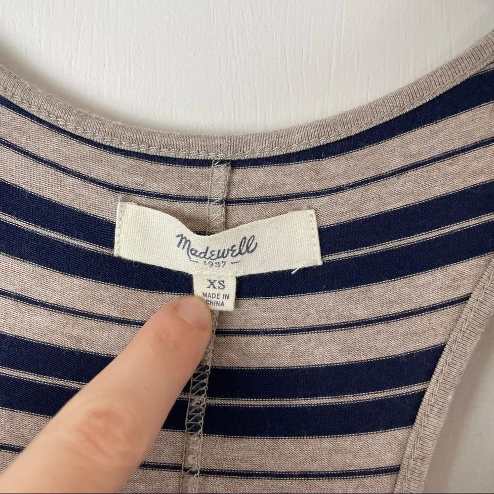 Madewell Sz XS Long Maxi Dress Navy Cream Tank Racerback Side Slits - Image 6
