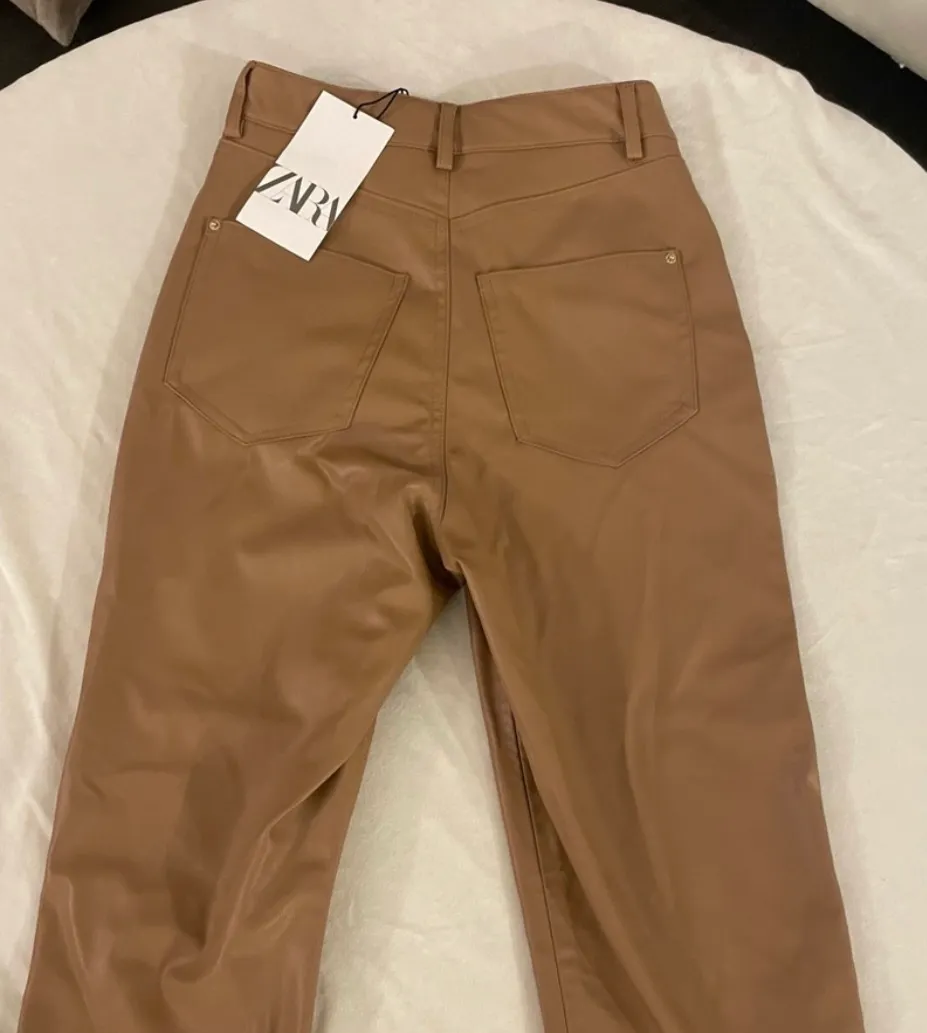 ZARA Brown Leather Pants - Image 3