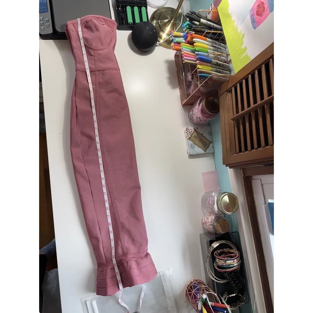 PRETTYLITTLETHING Pink‎ Strapless Bodycon Midi Dress Ruffle Hem Fishtail Size 6 - Image 11