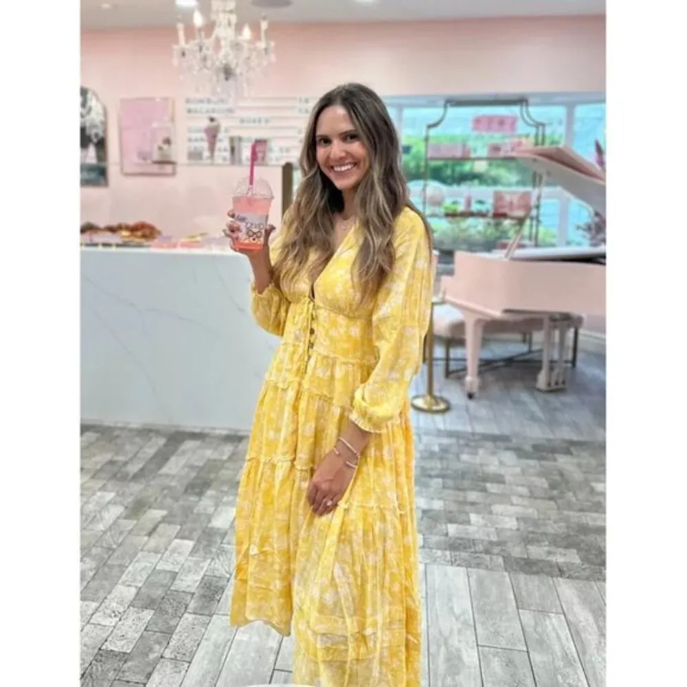 FREE PEOPLE Pappiet Midi Dress in Sunshine Combo Size X-Small - Image 4