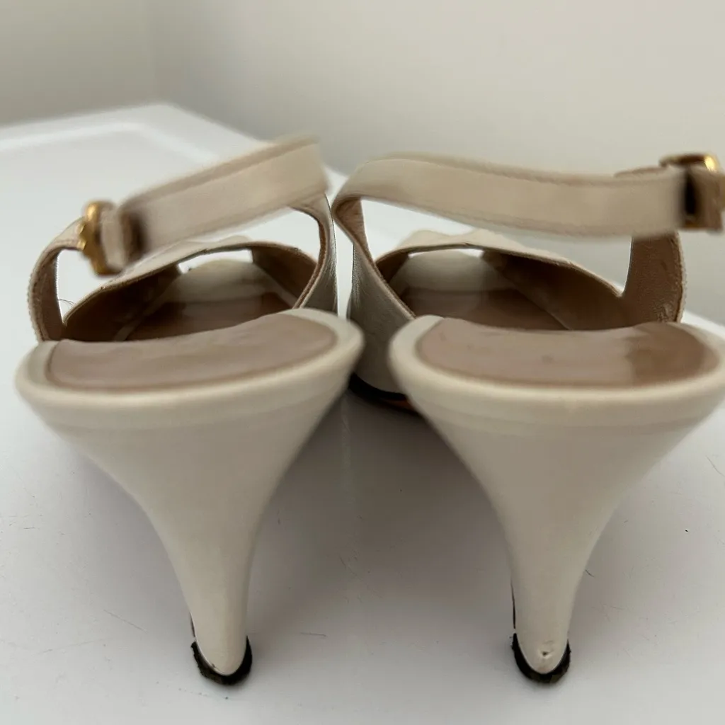 Bruno Magli Peep Toe Slingback Heels Cream Ivory Size 8 AAAA Extra Narrow White - Image 5