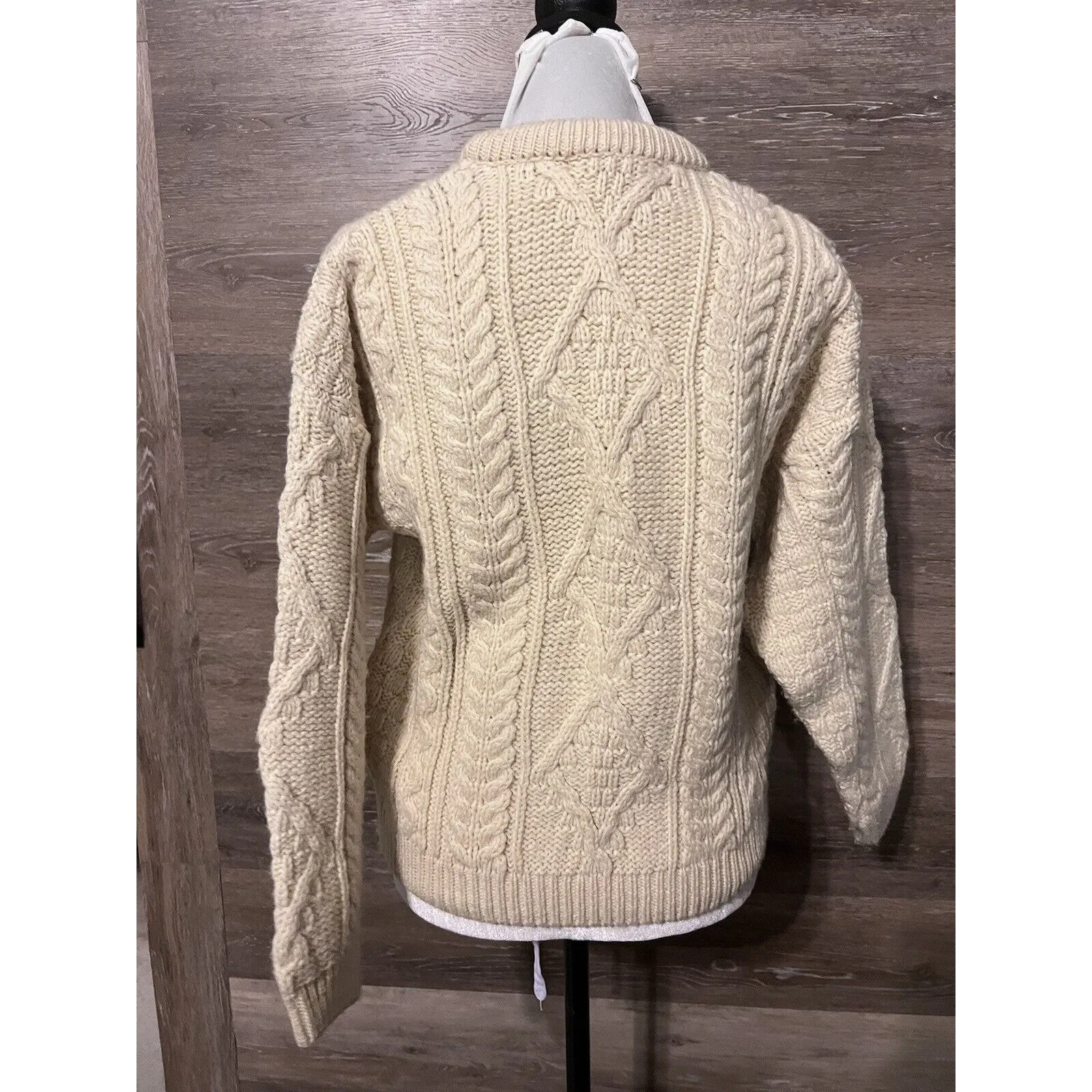 WOOL CABLE KNIT FISHERMAN SWEATER Small Vintage STANDUN SPIDDAL IRELAND - Image 5