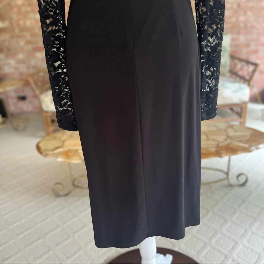 Betsy & Adam Dress Ruched Sequin Black Lace Long Sleeve 4 Cocktail Party LBD - Image 11