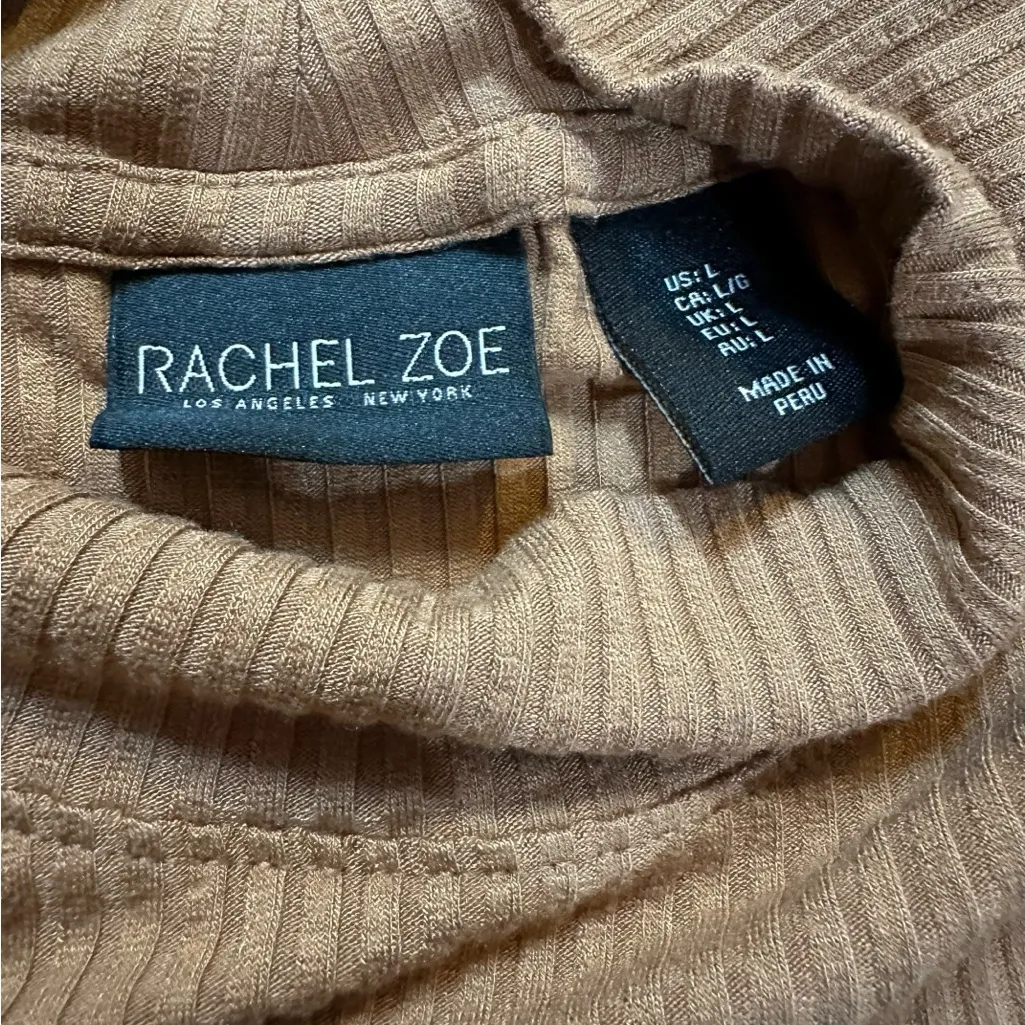 Rachel Zoe Ribbed Mock Neck Tank Minimalist Neutral Chic sz L Brown Lagenlook - Image 4