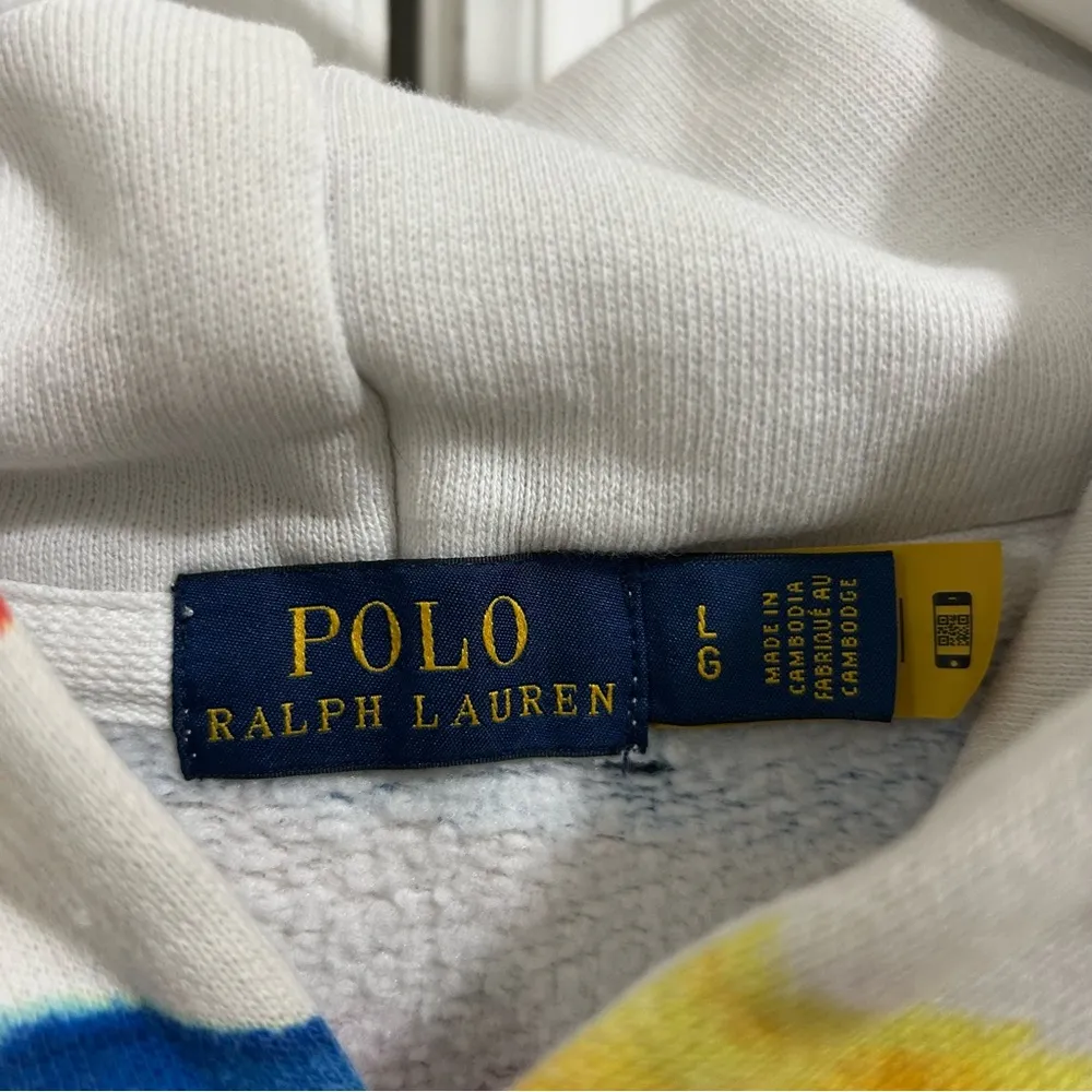 Ralph Lauren Watercolor Striped Rainbow Tie Dye Hoodie Size Large *no string - Image 7