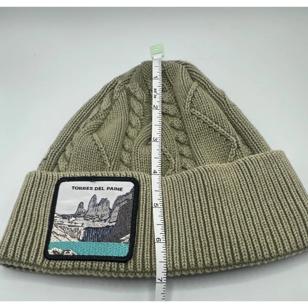 Wild Lama Olive Cable Knit Beanie With Torres Del Paine Patch Green - Image 4