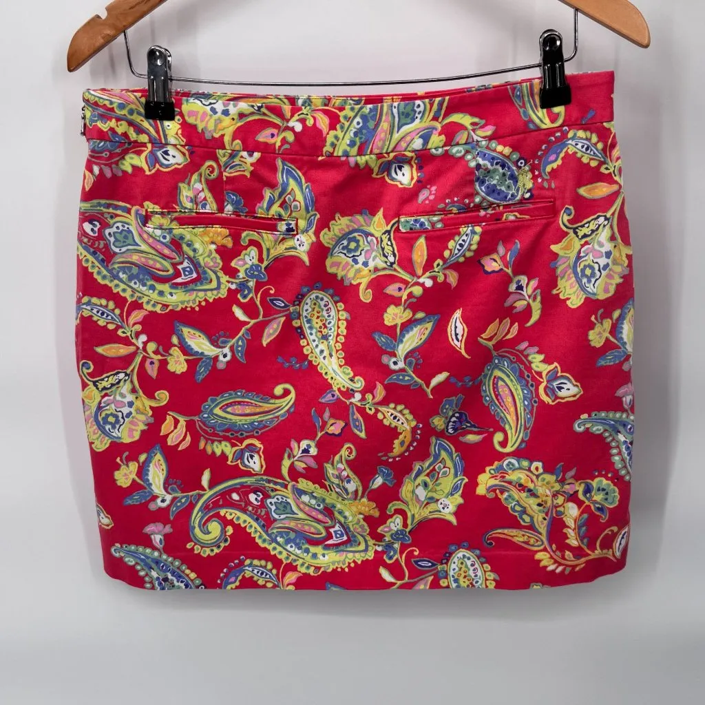 Ralph Lauren Polo Golf Skort‎ Womens 8 Coral Pink Yellow Paisley Floral Pockets - Image 6