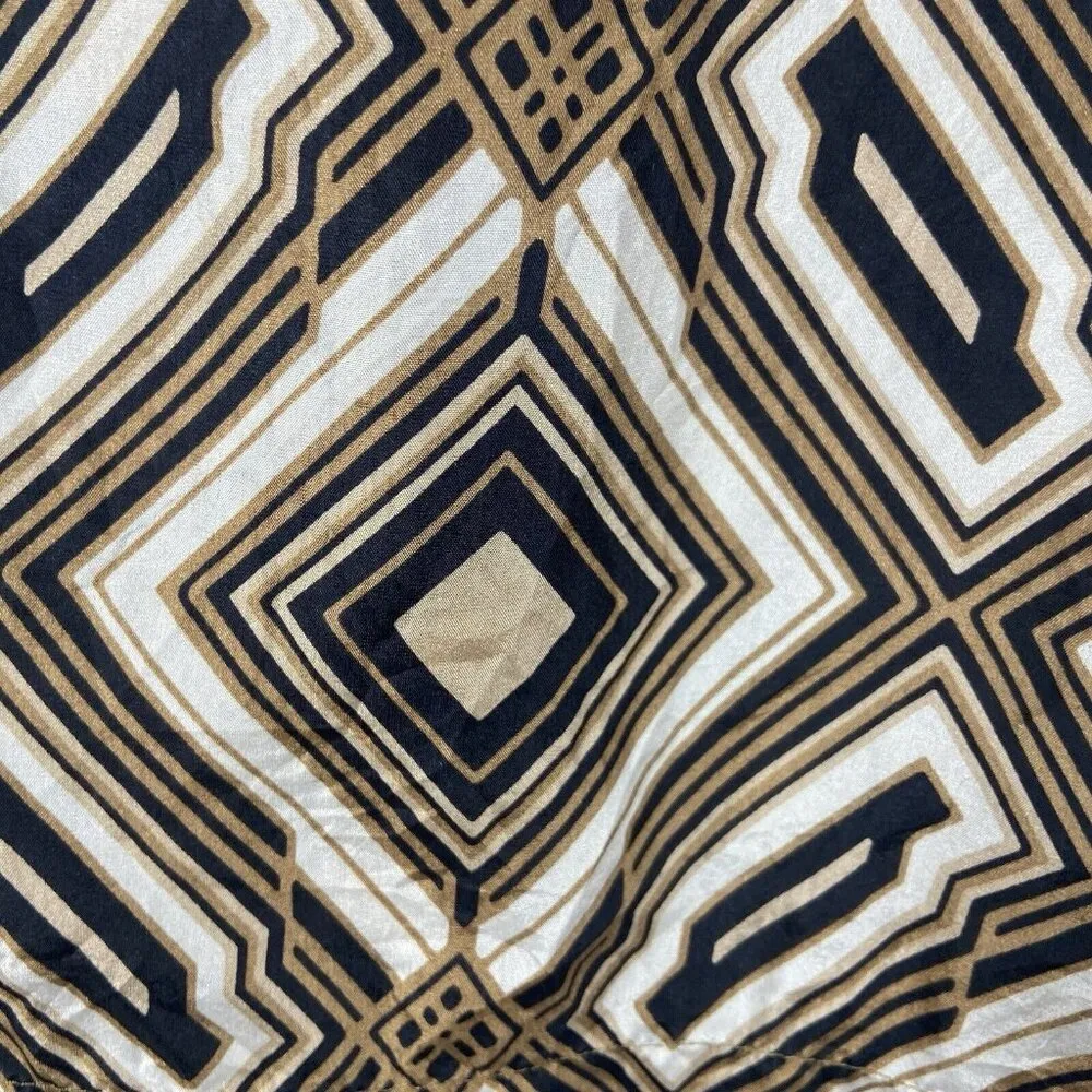 Geometric Print Dress Short‎ Sleeve V Neck Brown Black White Mini Retro Preppy Size XS - Image 3