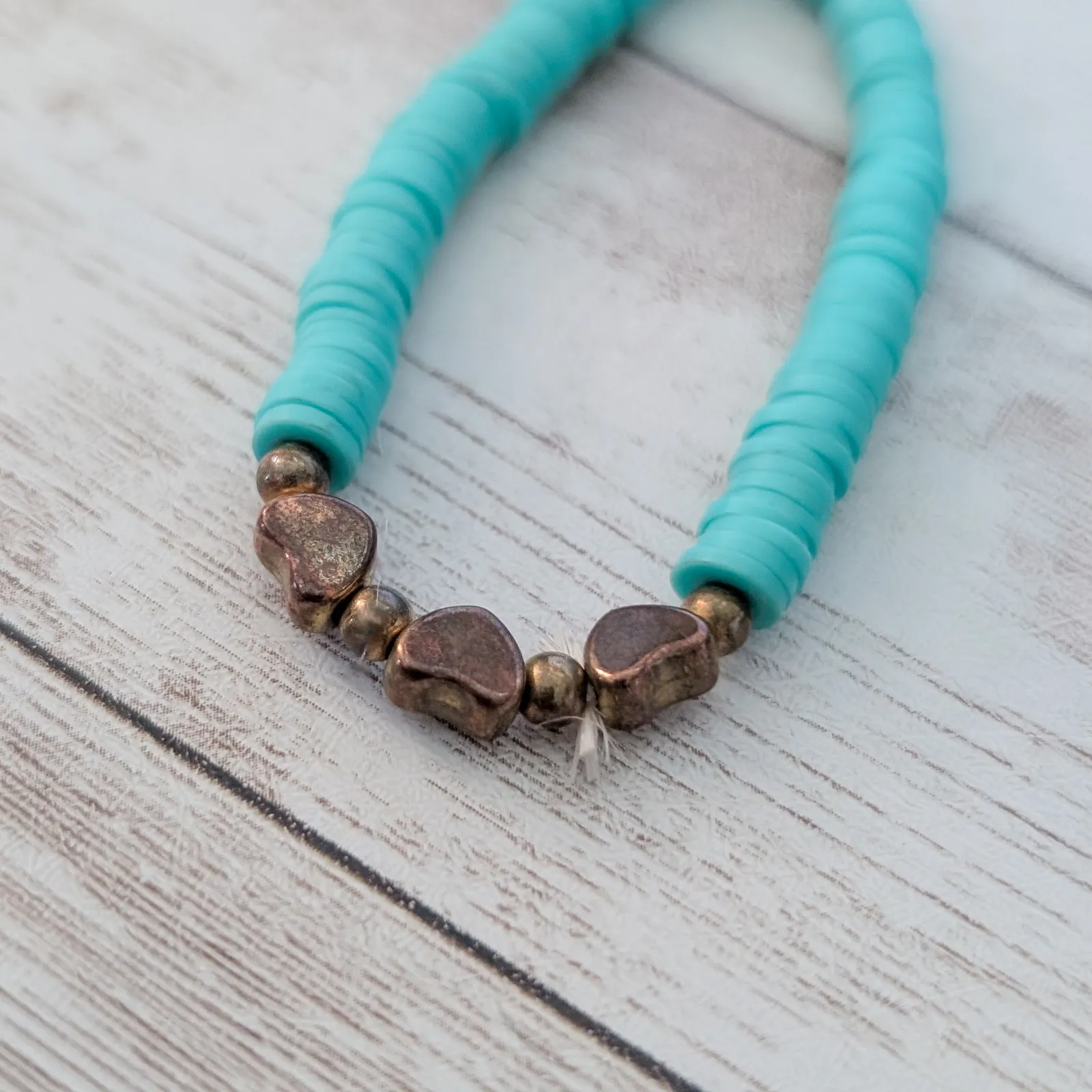 Turquoise Tone Stretch Bracelet with Heart Beads - Image 2