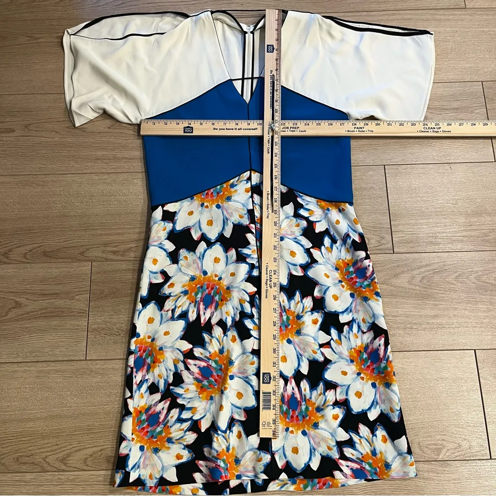 Etro Runway Collection Cold Shoulder Floral Colorblock Pencil Dress Size 38/2 US Blue - Image 3