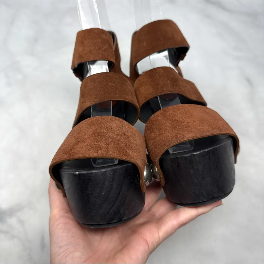 Alexander Wang Tess Suede Chunky Wooden Platform Clog Sandal Heel Brown Boho 35 - Image 8