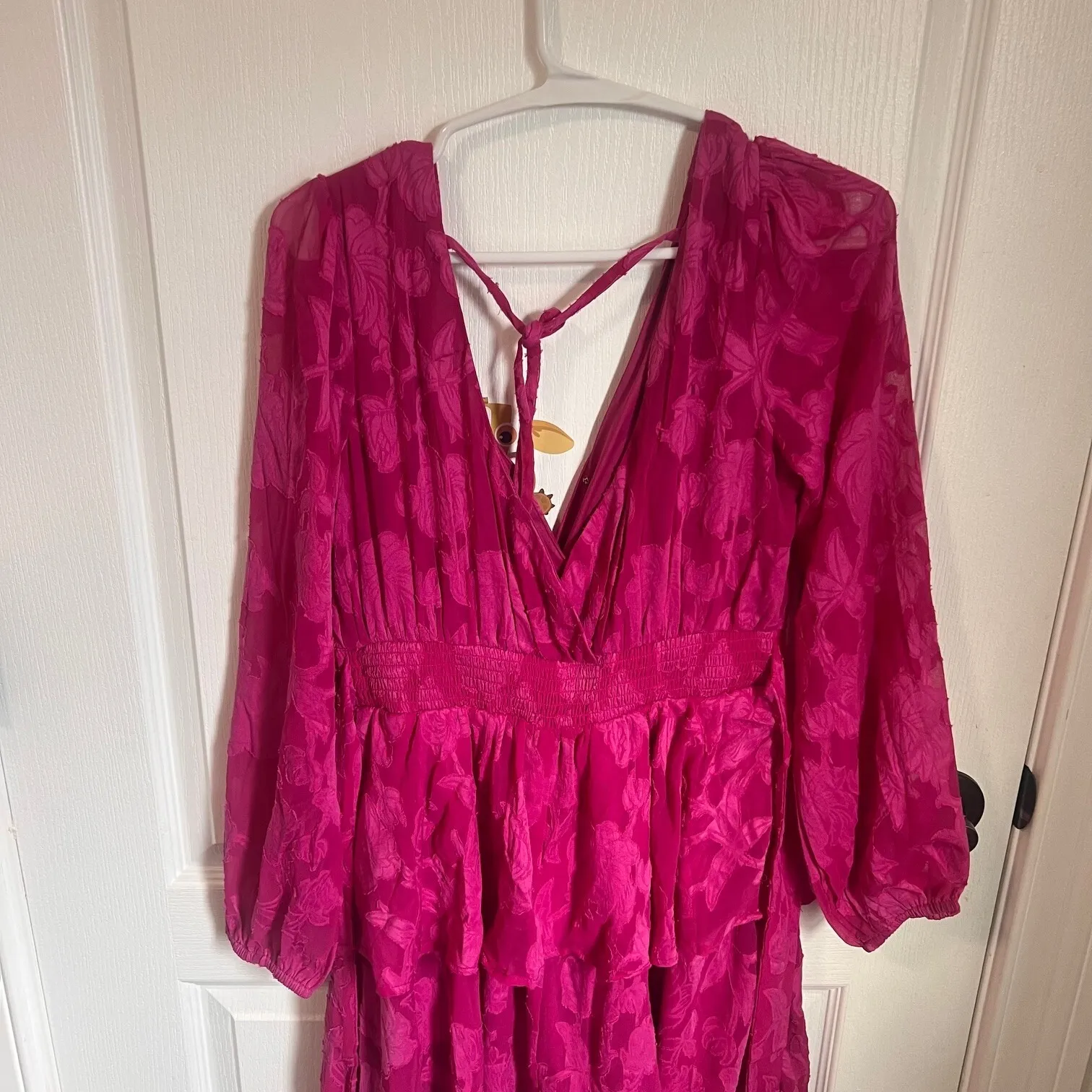 Band of the Free Womens Kiss Me Fuchsia Peplum Mini Dress Surplice Small NWT‎ Pink - Image 4