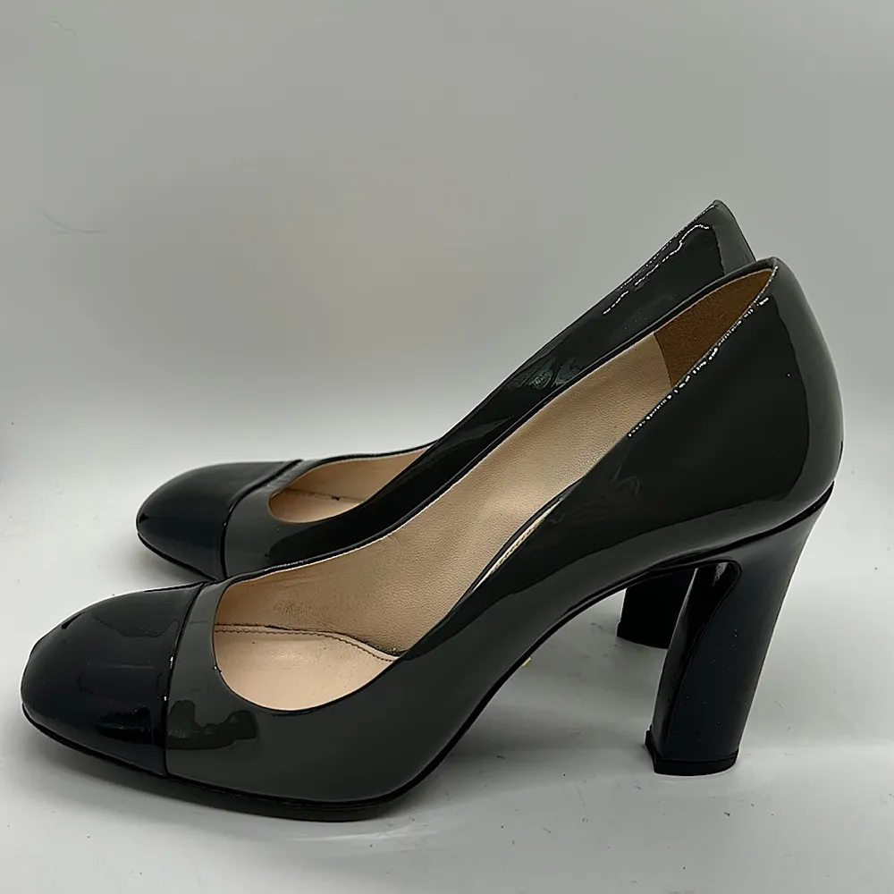 Prada Authenticated Black/Dark Gray Leather High Heels Shoes *Sz 37.5/US Sz 7.5* - Image 5