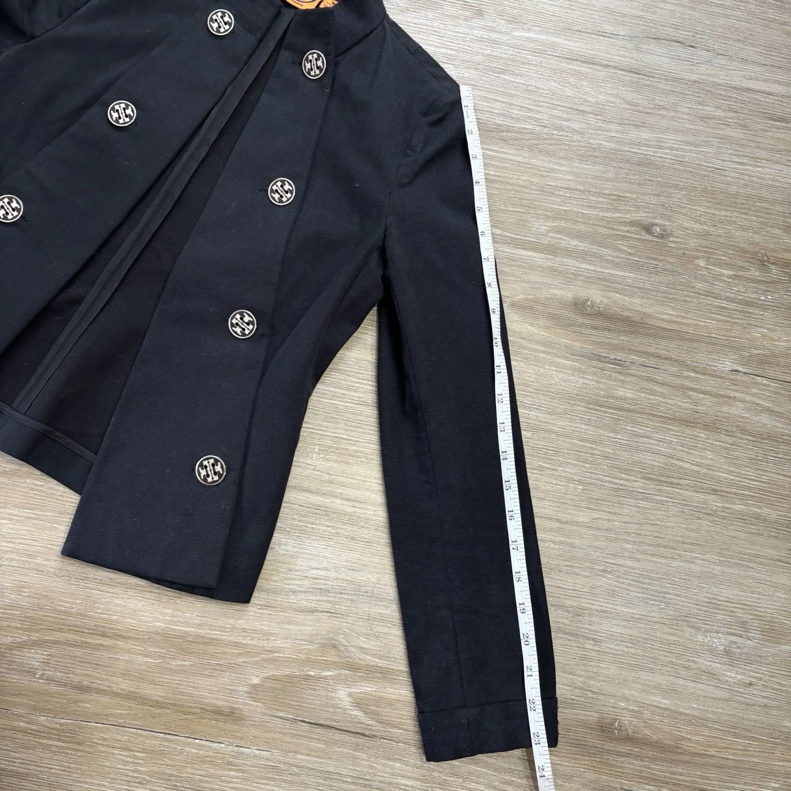 Tory Burch Blazer Womens Size 2 Black Double Breasted Jacket Logo Buttons - Image 8