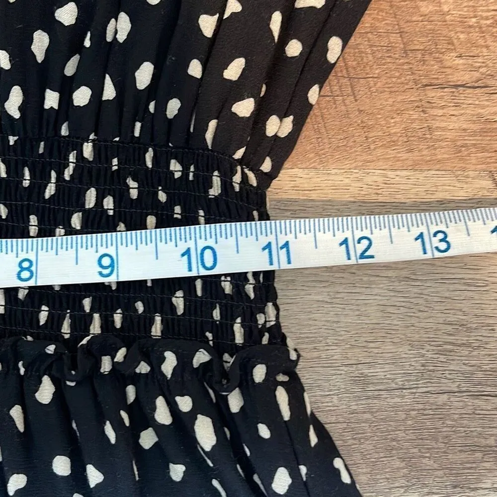 Rails Womens Smocked Waist V-Neck Karla Mini Dress Black Ivory Spots‎ Small - Image 12