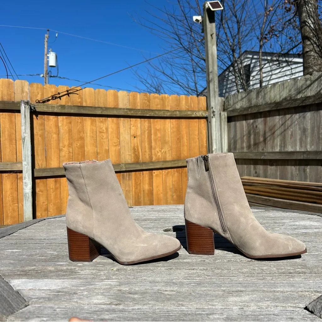 Nordstrom‎ Grey Suede Squared Toe Zip Ankle Booties Size 10 boots - Image 2