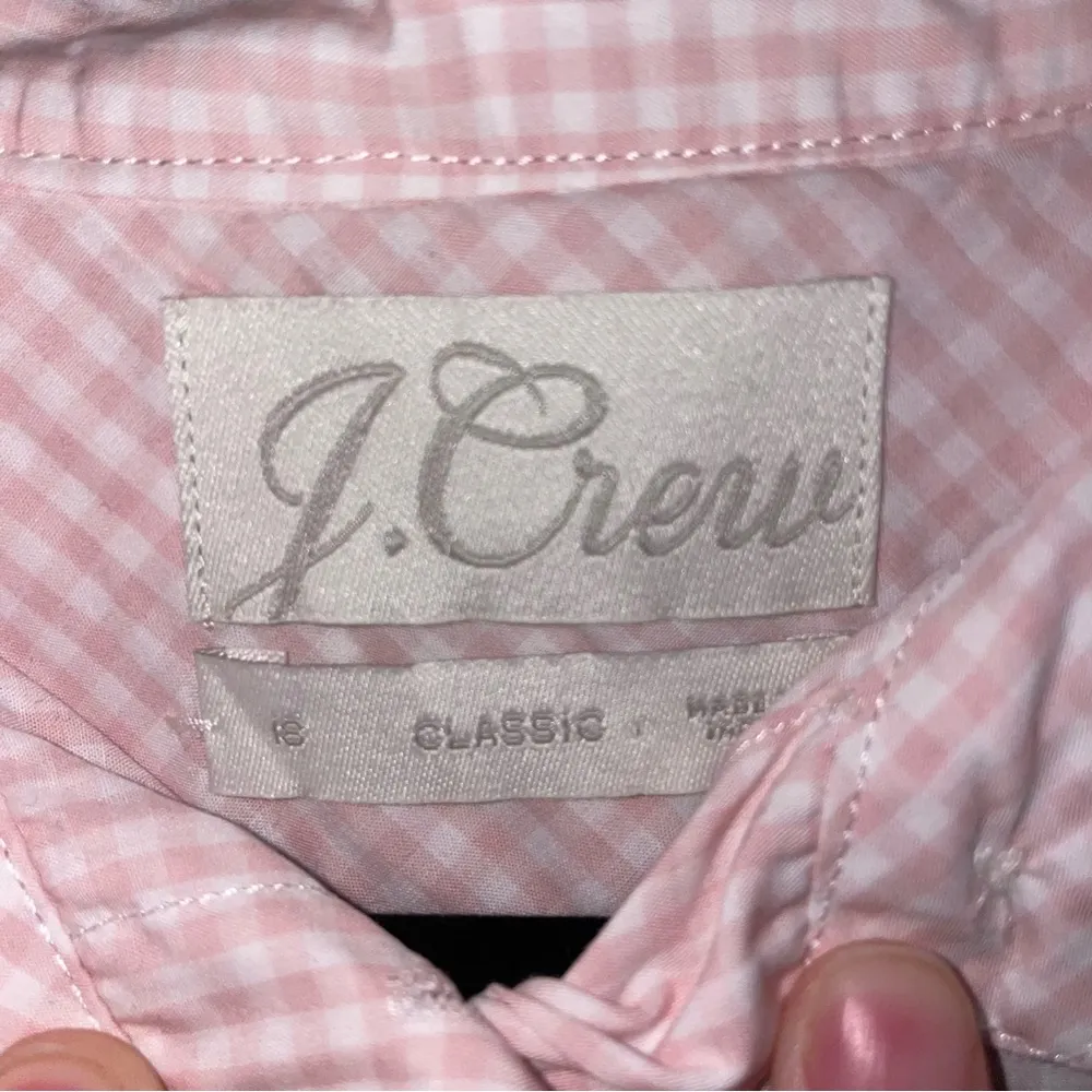 J Crew 18 Classic Button Shirt Pink Gingham Cotton Long Sleeve Ruffles - Image 4