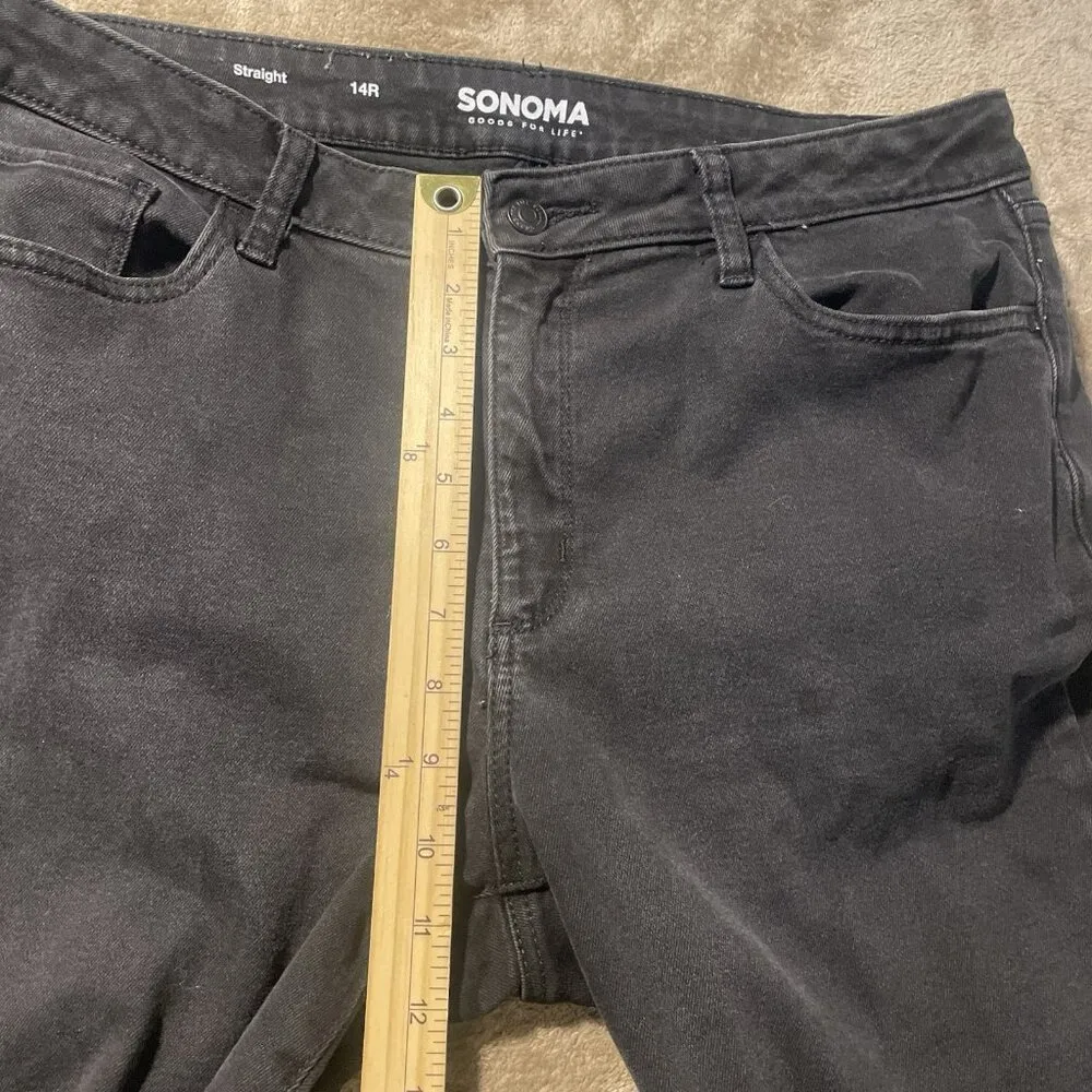 Sonoma Jeans Womens 14 Straight Leg Faded Black High Rise Frayed Hem Minimalist - Image 7