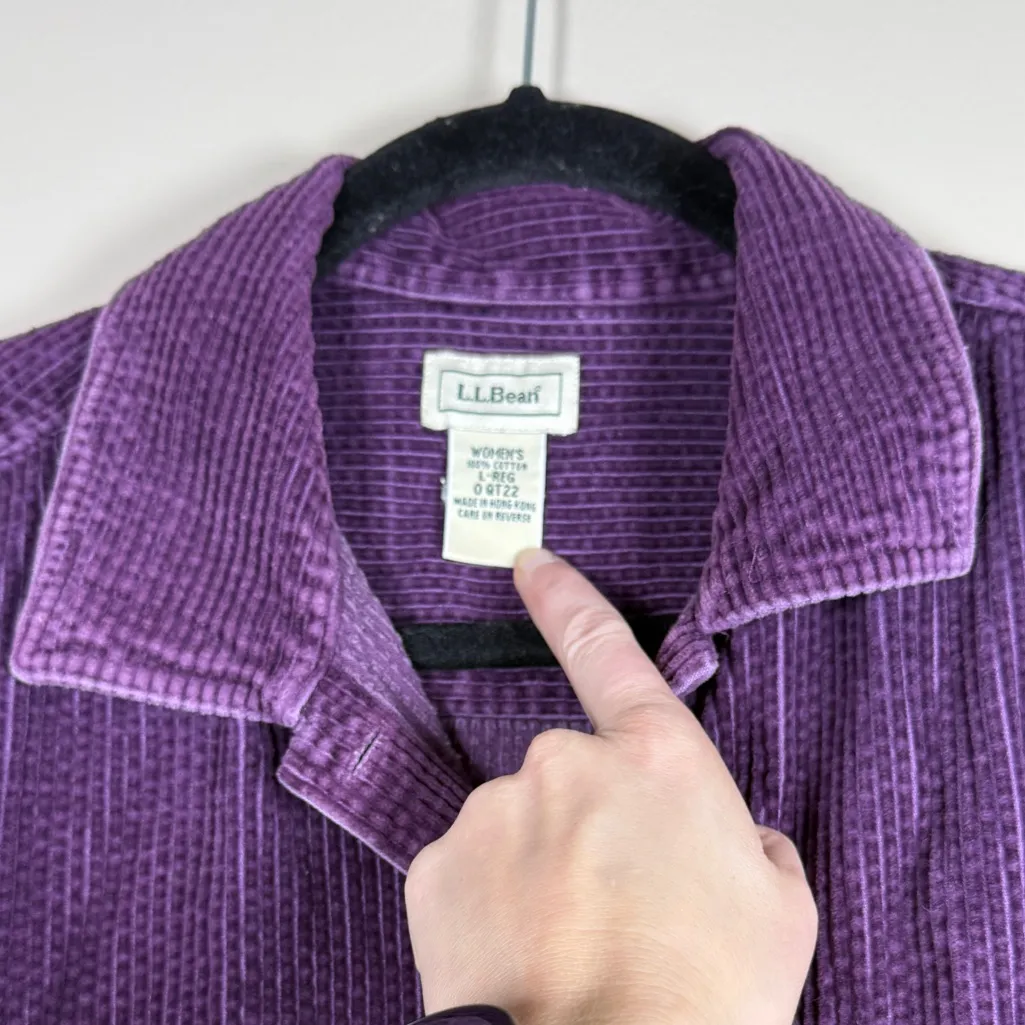 LL Bean Women Corduroy Long Sleeve Button Down Shacket Shirt Medium Pink Outdoor Purple Size L - Image 5