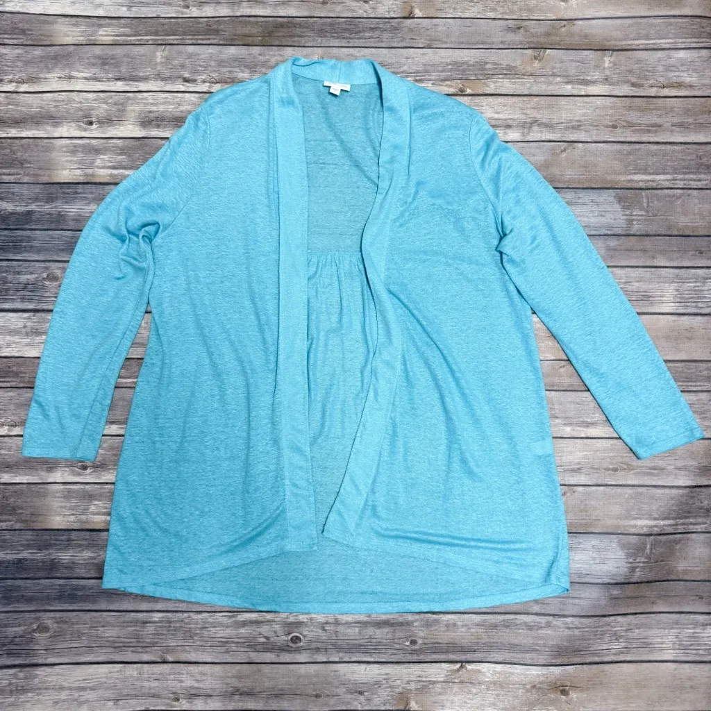 J Jill Love Linen Blue Knit Open Front Long Sleeve Back Pleated Cardigan Large - Image 6