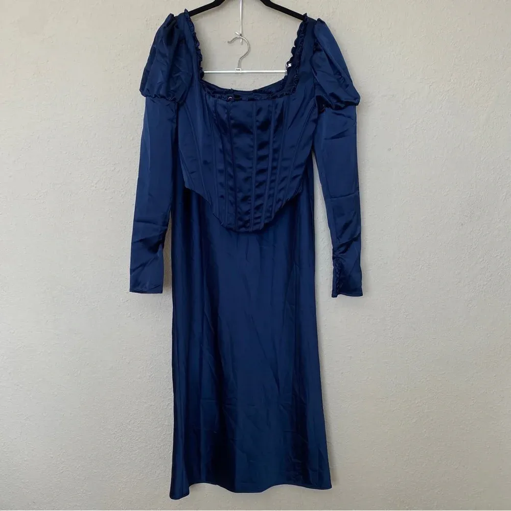 HOUSE OF CB 'Dana'‎ & Charlene Navy Puff Sleeve Corset & Maxi skirt Set NWOT L - Image 4