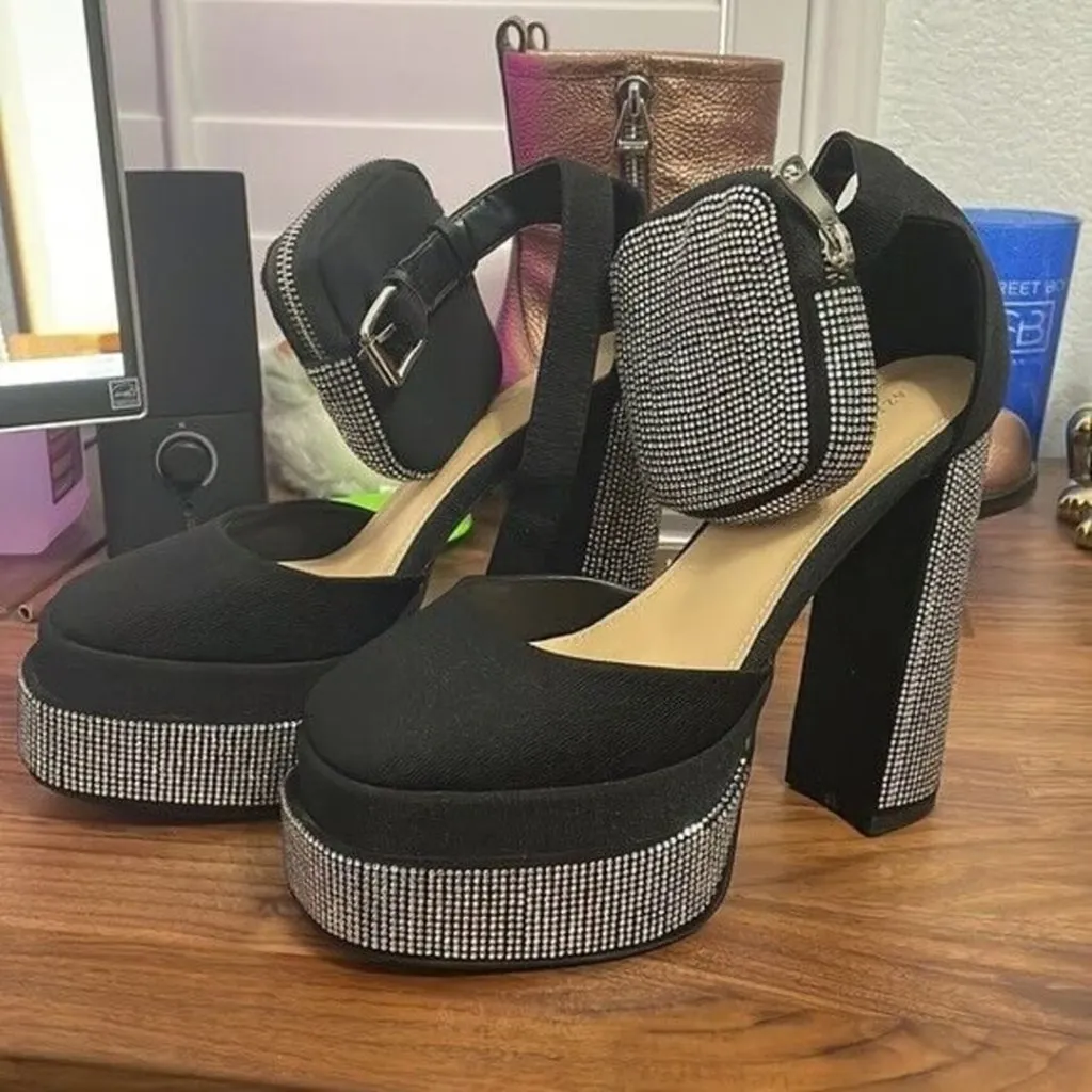 💖Azalea Wang AKIRA Dolls Kill Diamonds on My Feet Chunky Pump Rhinestones - Image 2