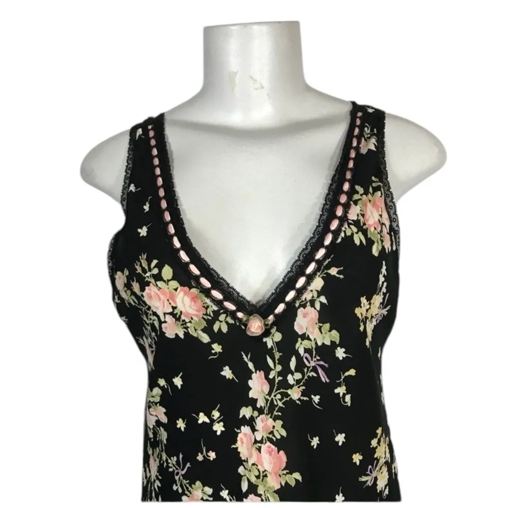 Oscar De La Renta Slip Dress Sz Small Floral Sleeveless V Neck Y2K Nightgown VTG - Image 2
