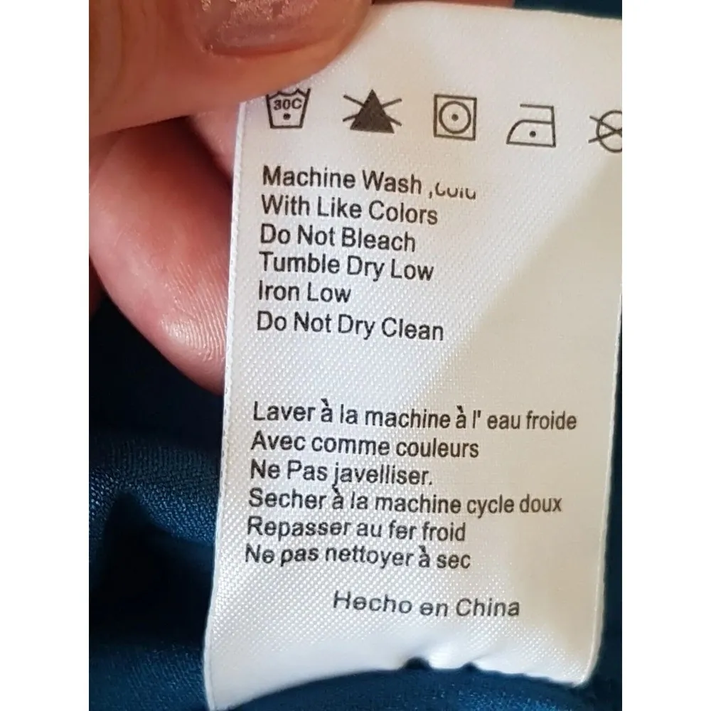 Foxiedox Womens Dress Size Medium Crochet Teal Blue Lace Gloria Bell Sleeve - Image 13