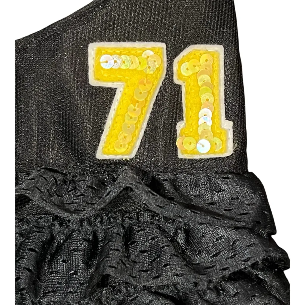 III‎ Parcel Black Yellow Ruffle Jump Rope Floral Pin Handle Gym Couture Purse - Image 4