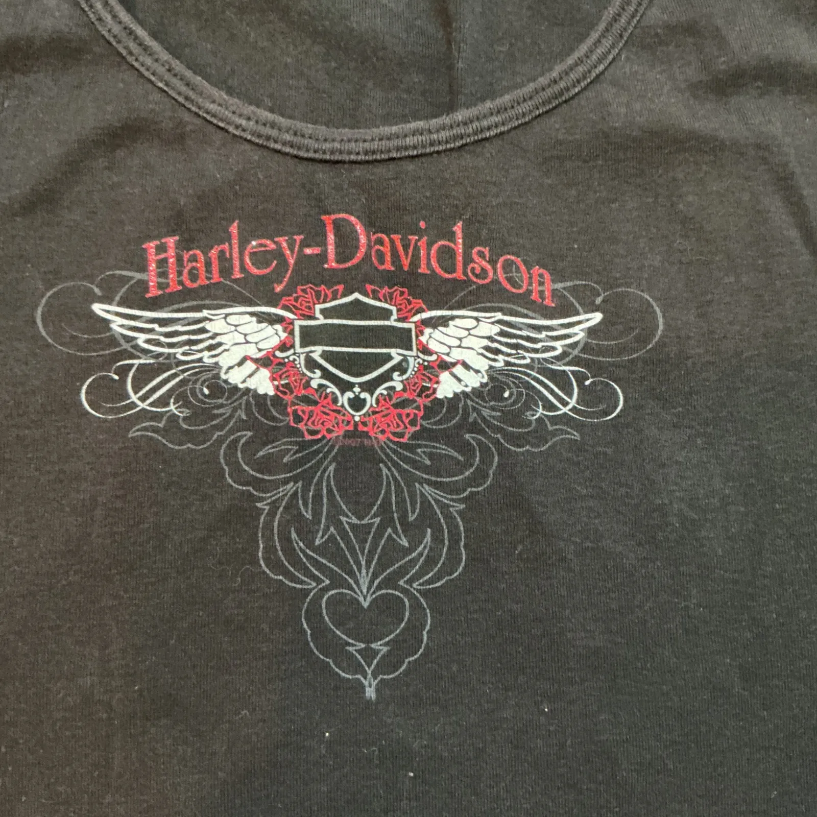 Harley Davidson Tank Top Grand‎ Teton Idaho Falls Roses Wings Graphic Sz M Black Size M - Image 2