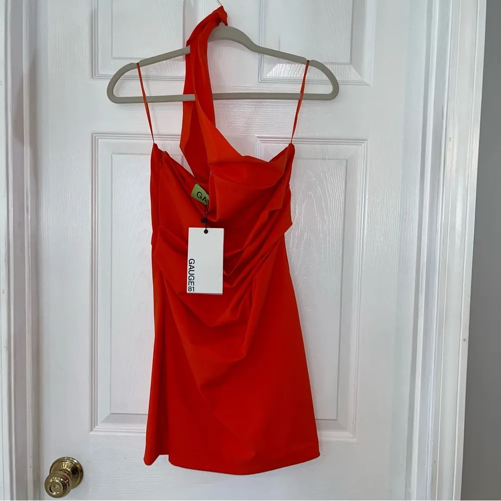 GAUGE81 Lauli Asymmetrical Halterneck Stretch Jersey Dress Large NEW *TINY FLAWS Orange - Image 17