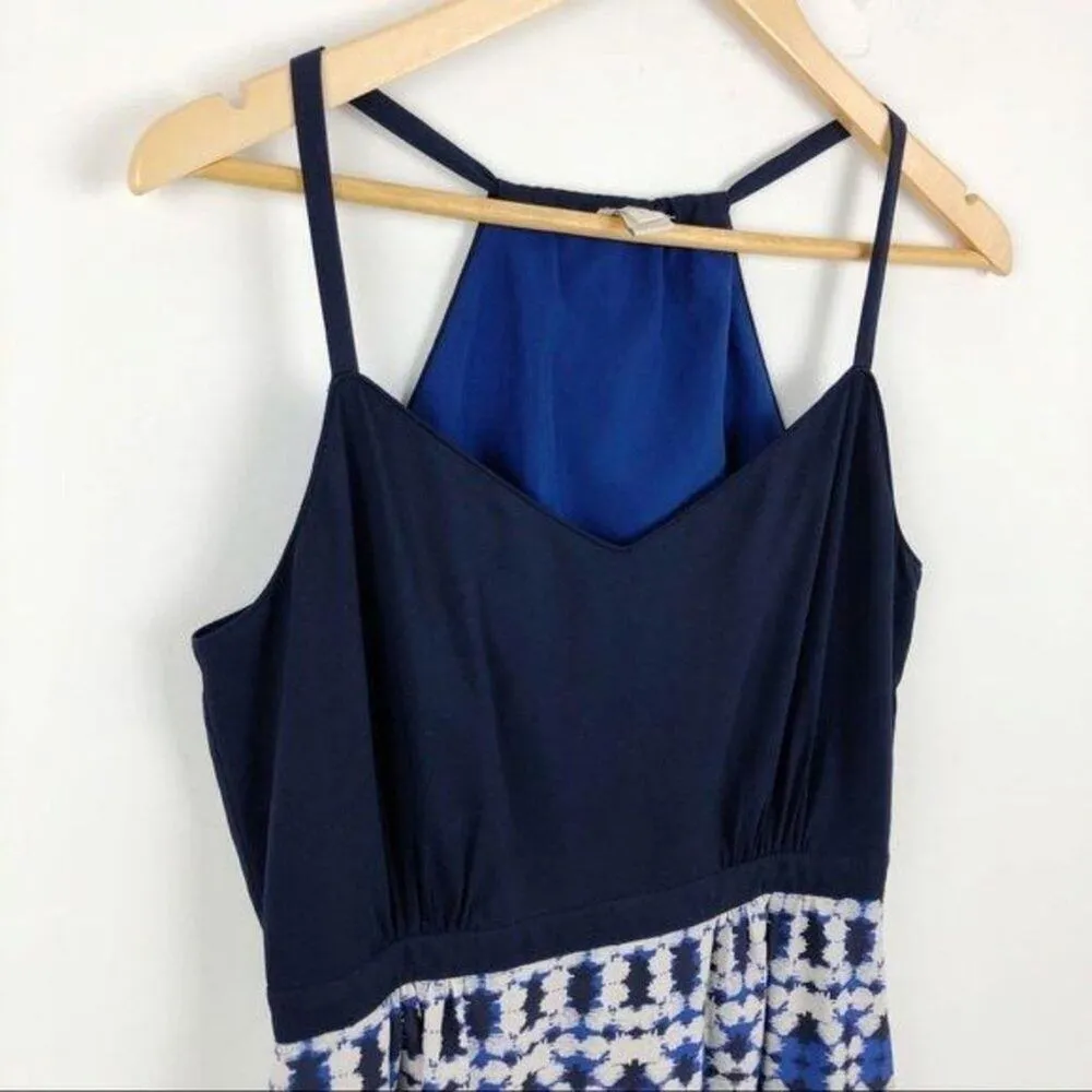 J. Crew Navy Geometric Printed Maxi Dress Long Spaghetti Strap Halter Neck SZ 6 - Image 4