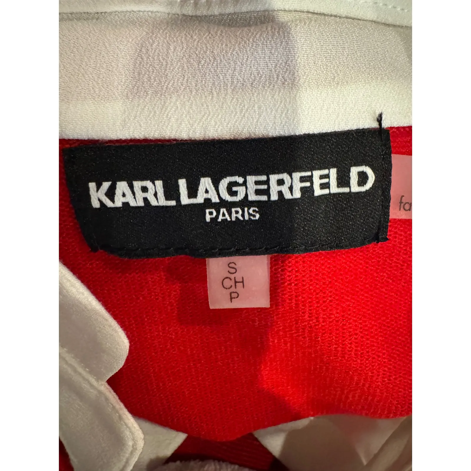 Karl Lagerfeld Sweater Women Small Red Knit Layered Beaded Neckline Preppy Party - Image 8