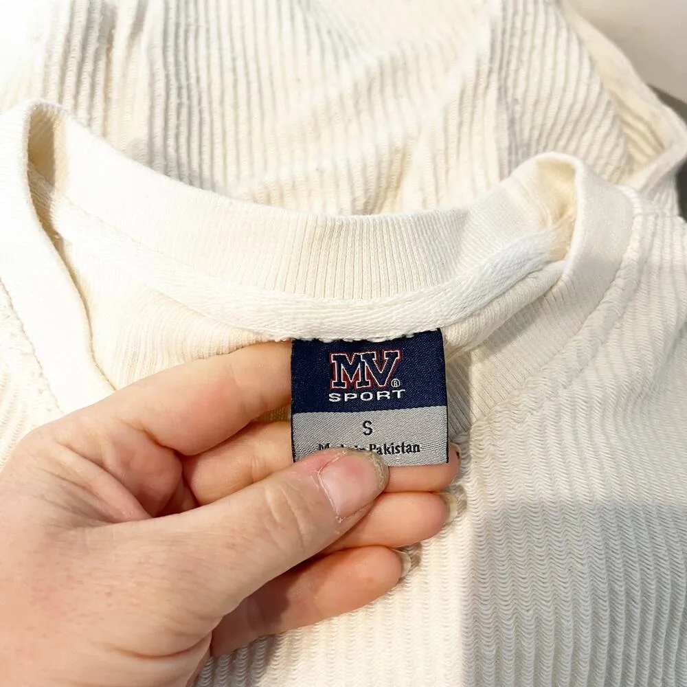 Beach Bum Corded Long Sleeve Crewneck Pullover Sweatshirt Cream Pink Small - Image 3