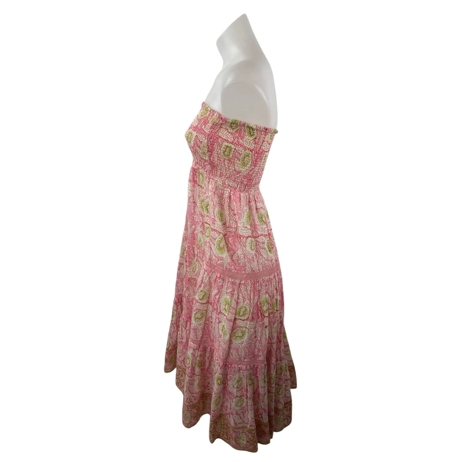 Alicia Bell Pink Floral Sleeveless Strapless Tiered Smocked Maxi Tube Dress XS - Image 4