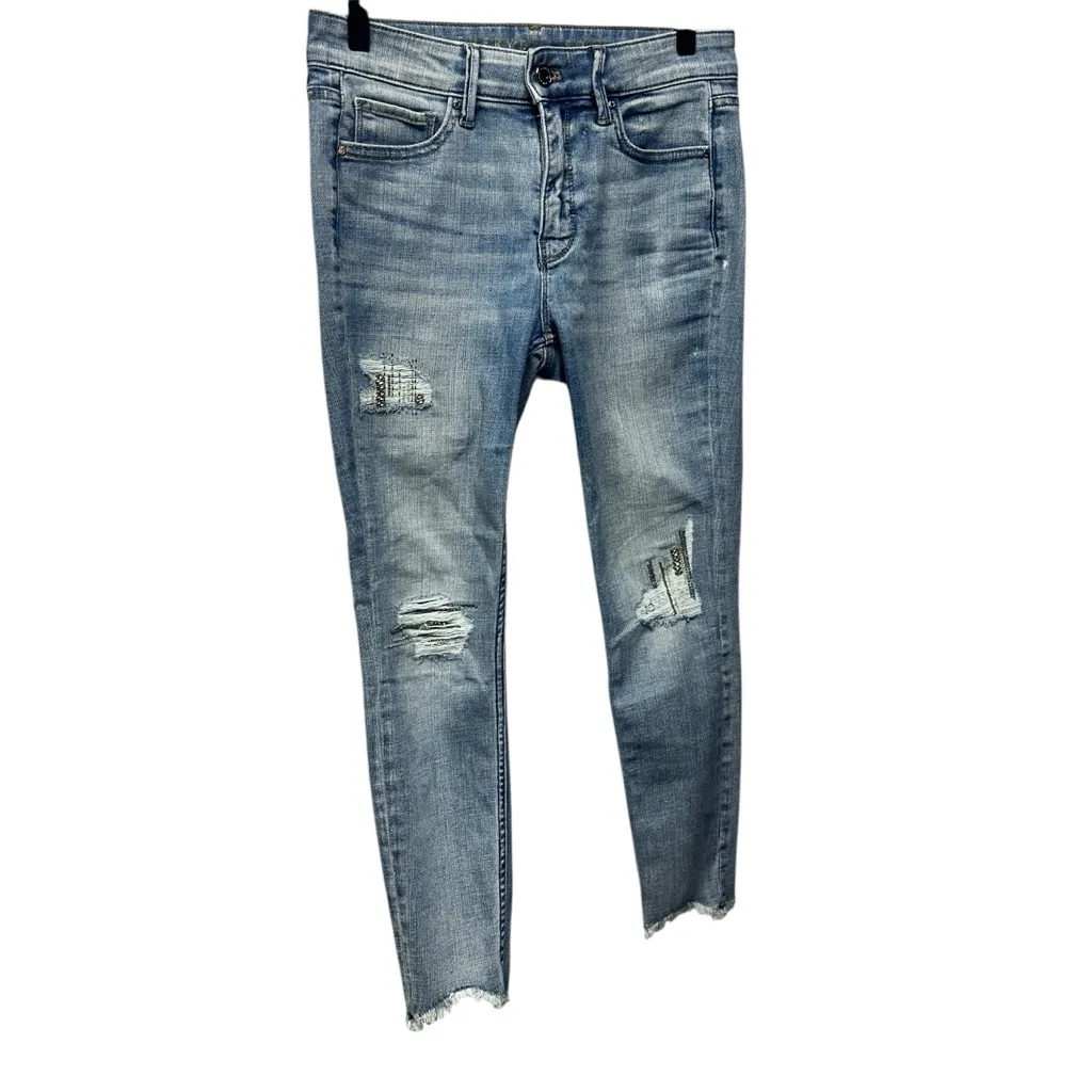 Petite High Waist  Light Blue Distressed Skinny Jeans Rhinestone  28 Waist - Image 13