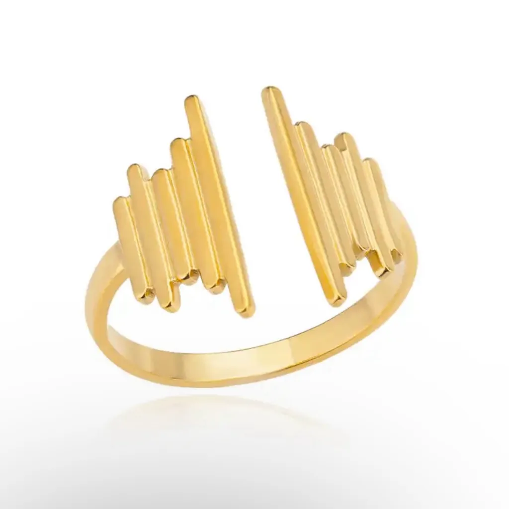 Gold Plated Abstract Bar Open Ring Adjustable Stainless Steel Women's - Image 4