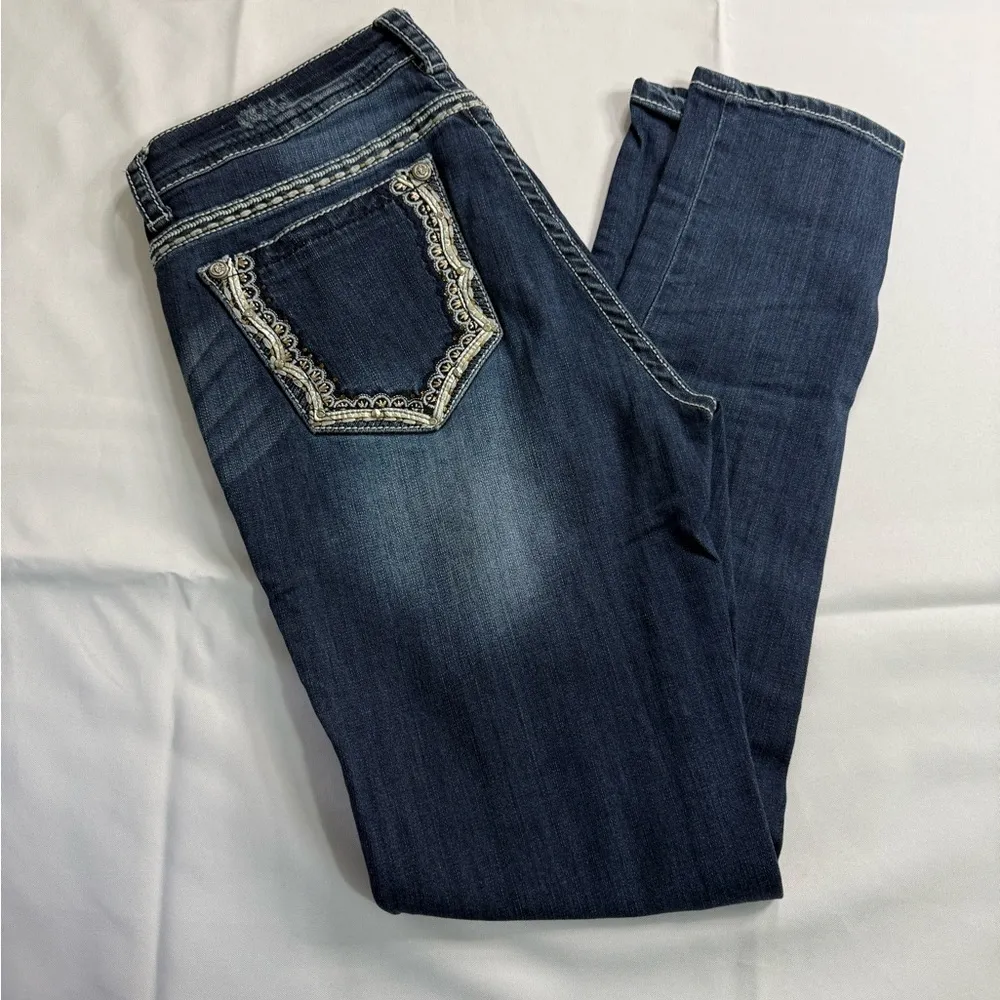 Grace in LA Blue Straight Leg Jeans with Chevron Embroidery - Image 2