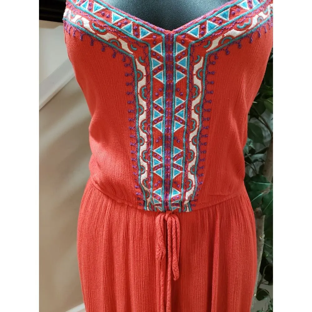 Lily Rose Women Red Solid Polyester Scoop Neck Sleeveless Long Maxi Dress Large - Image 3