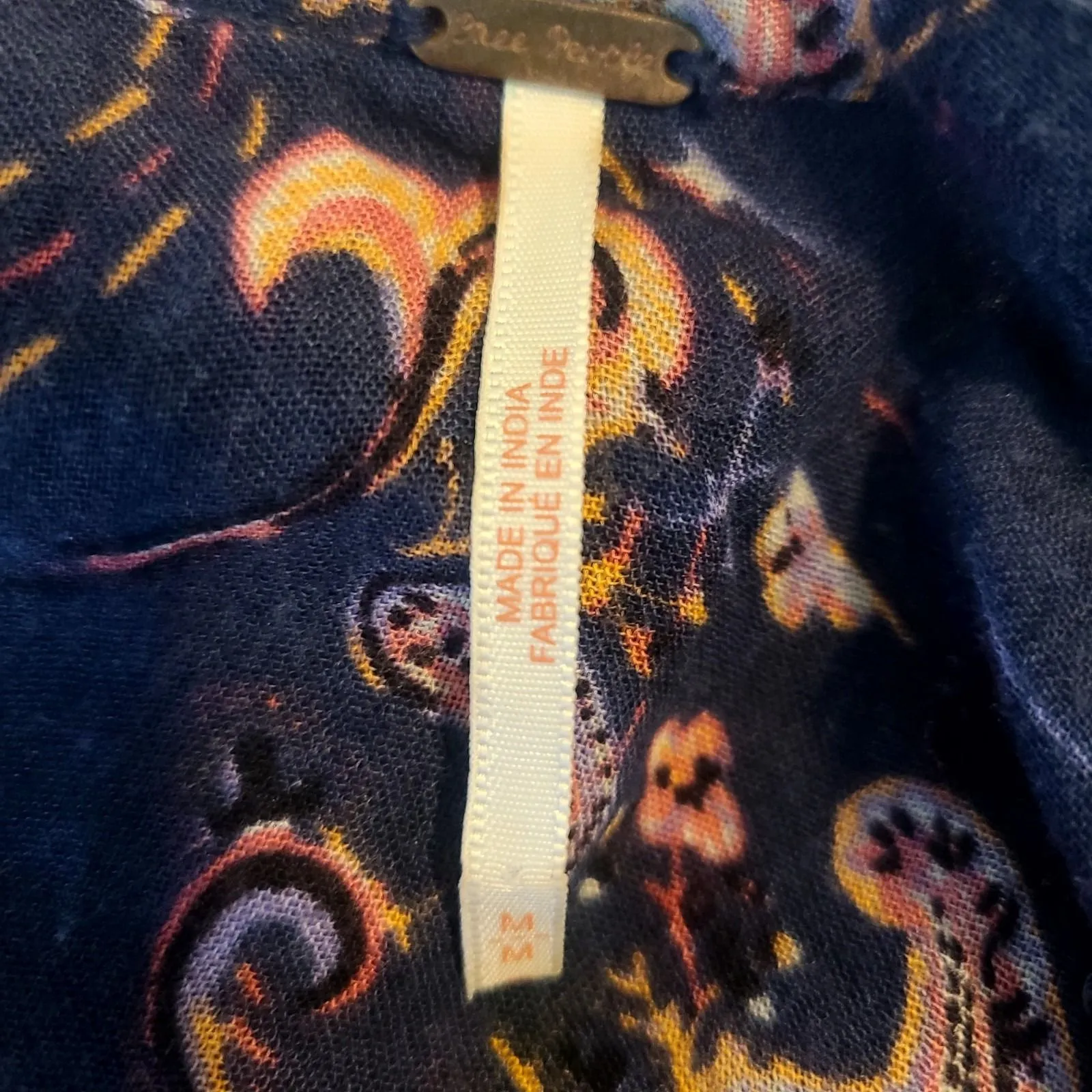 Free People Women's Blue Boho Just the Two of Us Paisley Mini Dress‎ Tunic Sz M - Image 7