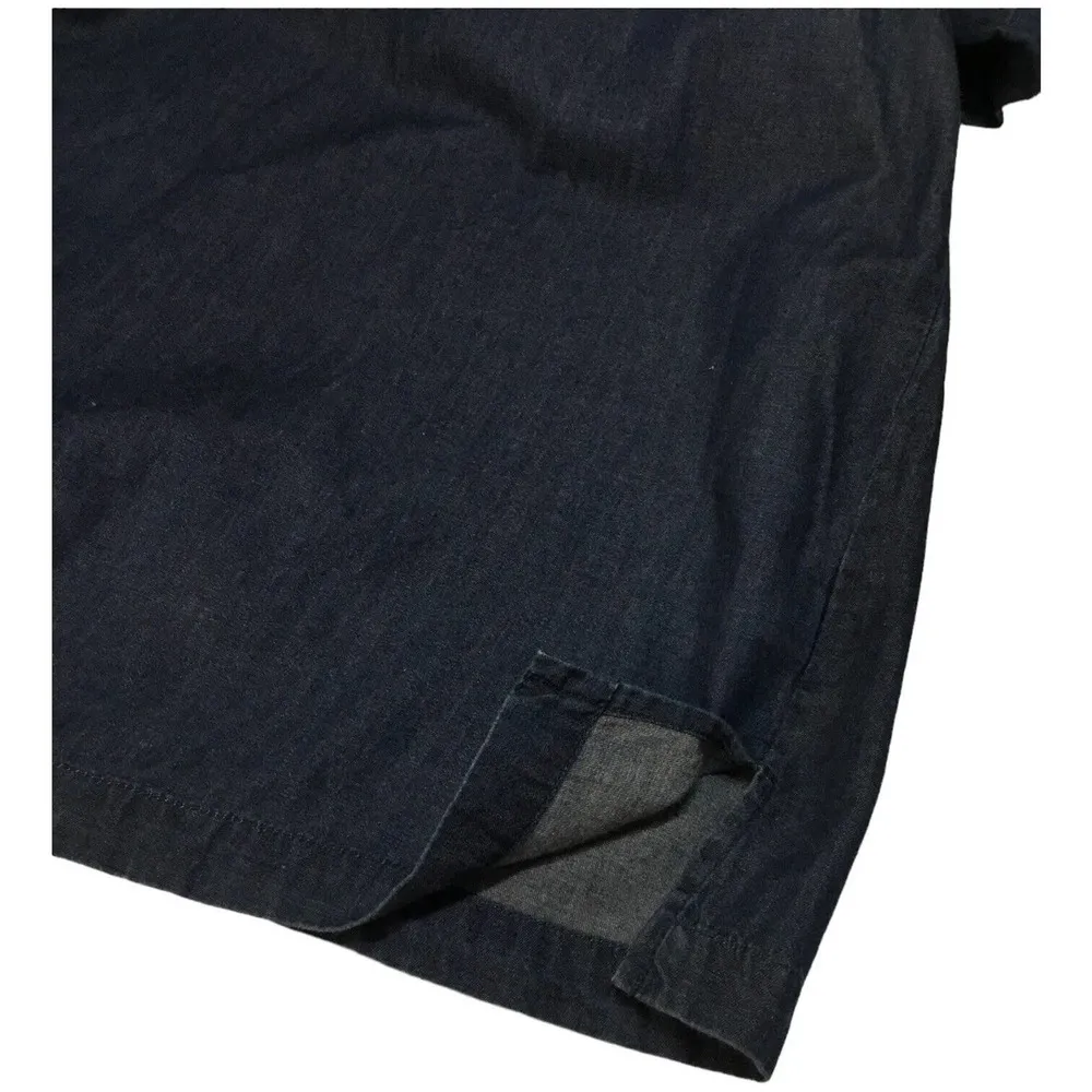 Eloquii Round Tie Neck Flutter Sleeve Dark Chambray Denim Blue 24 - Image 16