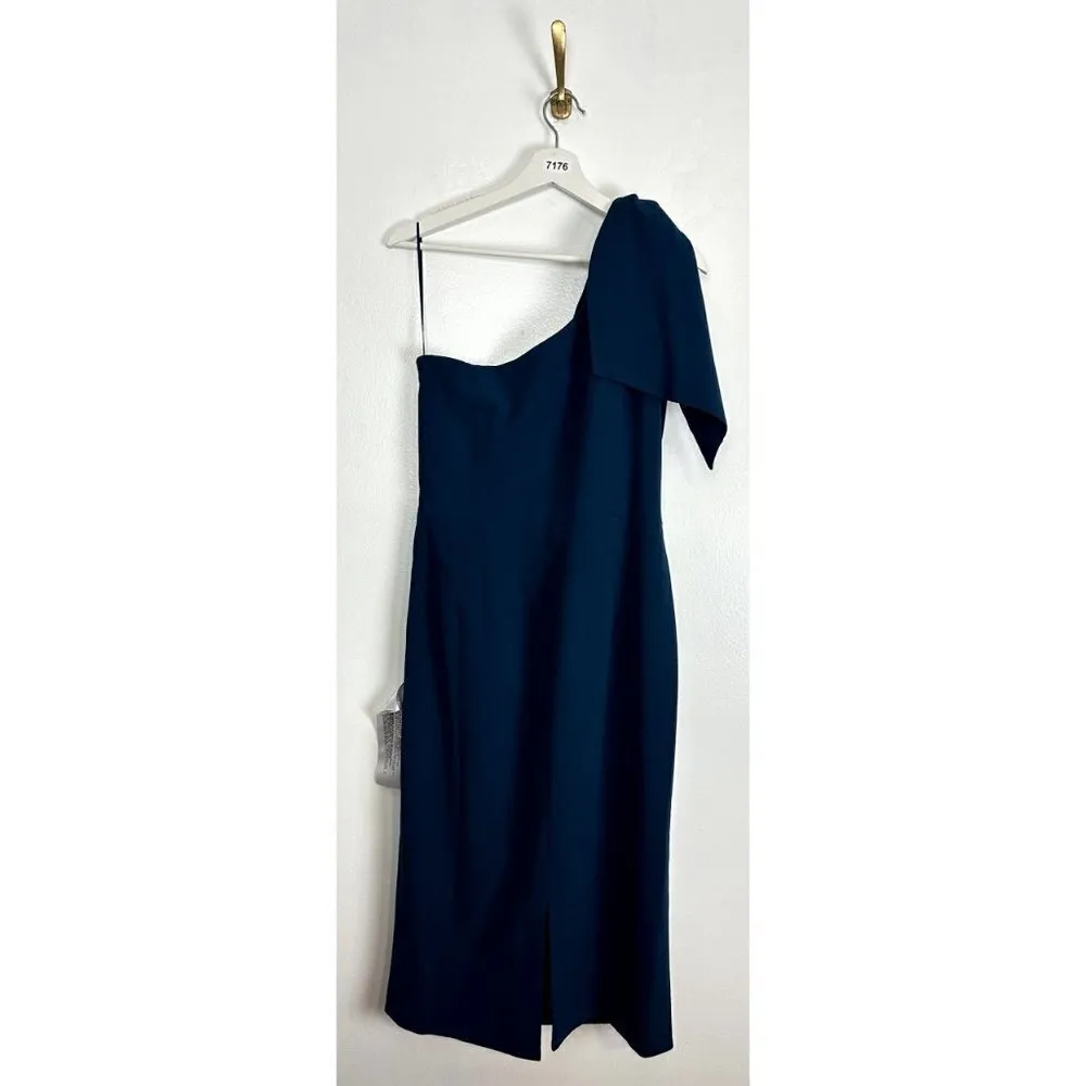 DRESS THE POPULATION Tiffany One-Shoulder Midi Dress in Peacock Blue XX-Large - Image 9