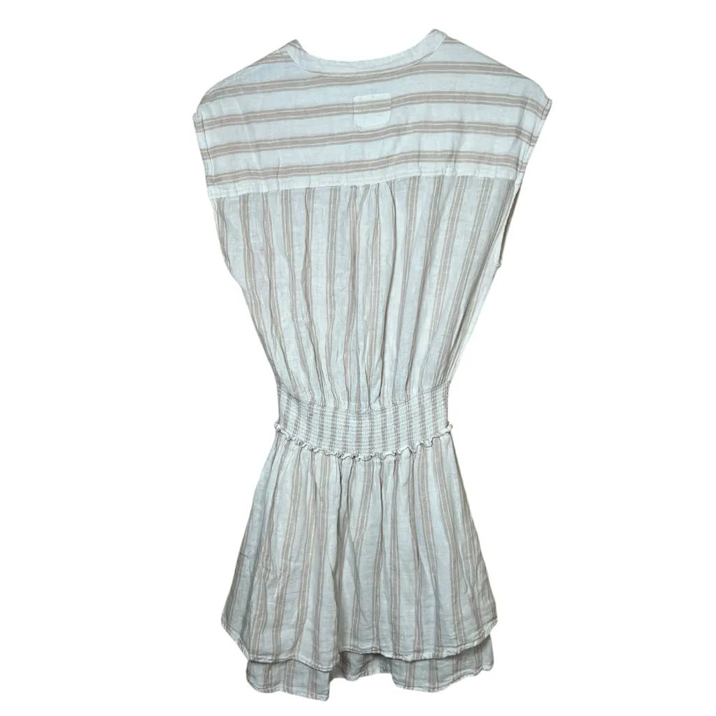 RAILS Angelina Mini Dress Latte Stripe Smocked Sz Small Linen Blend Tiered Boho - Image 16