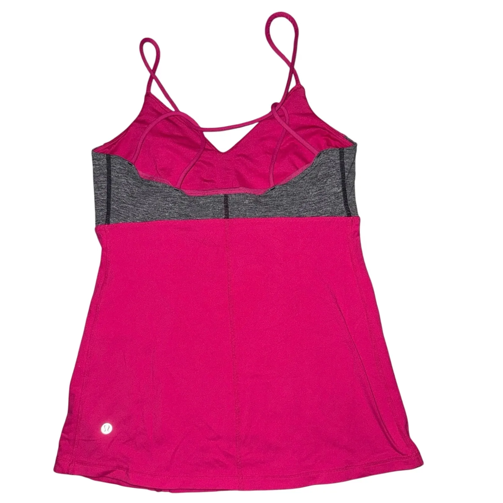 Lululemon Bright Pink Gray Strappy Tank Top With Shelf Sport Bra Women’s Size: 8 - Image 2