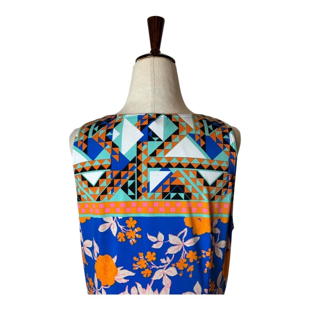 Hale Bob Dress Women Medium Blue Orange Floral V Neck Sleeveless Mini‎ NWT Boho - Image 6
