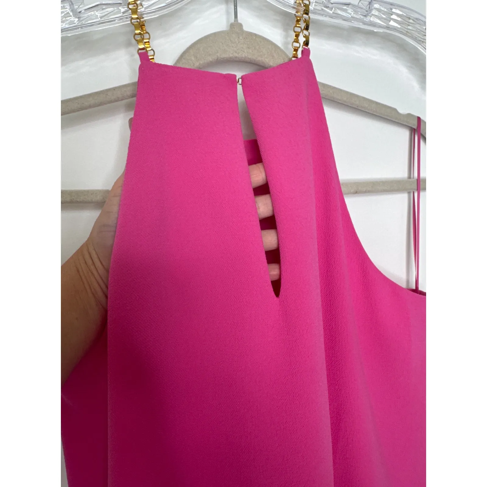NWT Trina Turk Lucky Chain Halter Cocktail formal Dress Pink Fushion 10 - Image 11