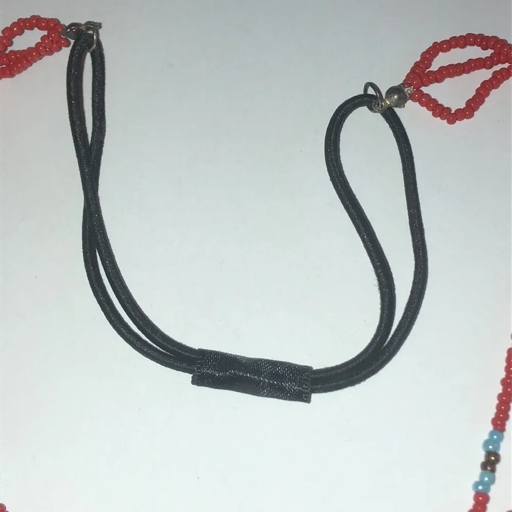 Red & Blue Seed Bead Beaded Stretchy Boho Necklace Headband - Image 5